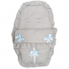 Plain Grey/Sky Car Seat Footmuff/Cosytoes With Large Bows & Lace